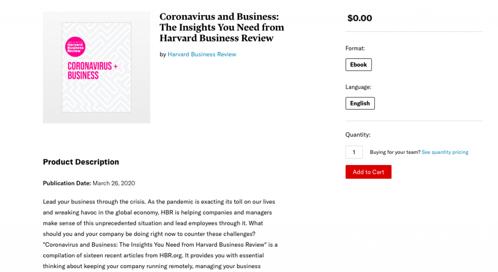Harvard Business Review Coronavirus free e-book